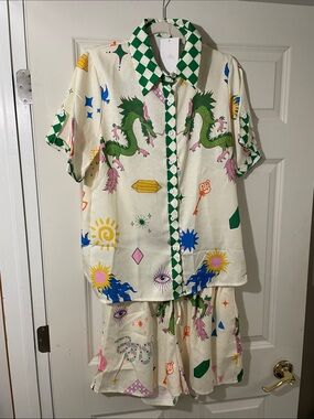 Women Resort Wear Cream Dragon Print Short Set by Endless Moon